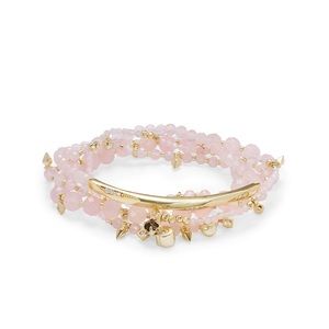 Supak Gold Beaded Bracelet Set In Rose Quartz NWT